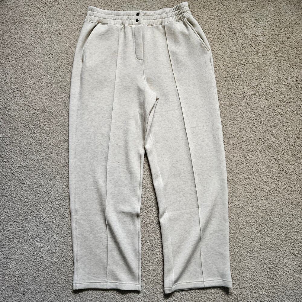 Nwts Spanx Brushed AirEssentials Slim Straight Leg Pants Heather Cream Large
